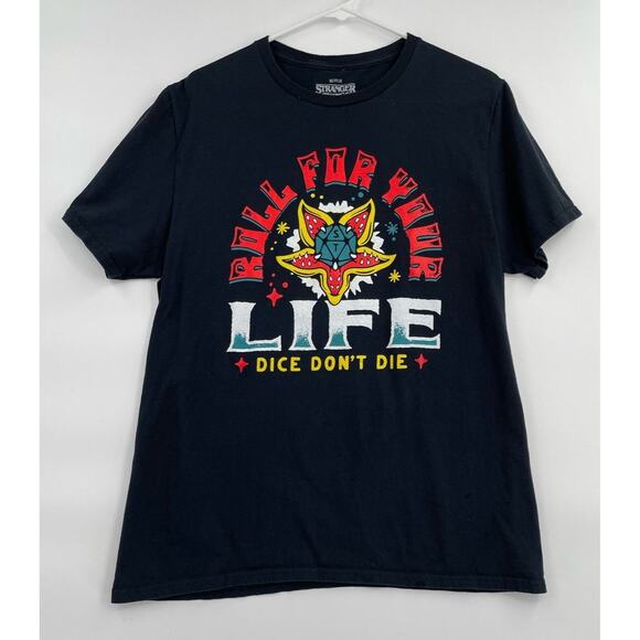 Stranger Things Roll For Your Life-Dice Don't Die T-Shirt Men's‎ Size L Black - Picture 1 of 6